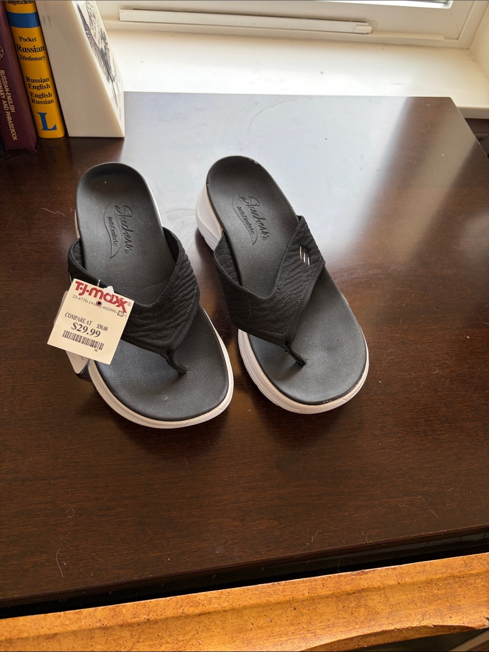 Sketchers Black Wedge Thong Sandals with White Midsole